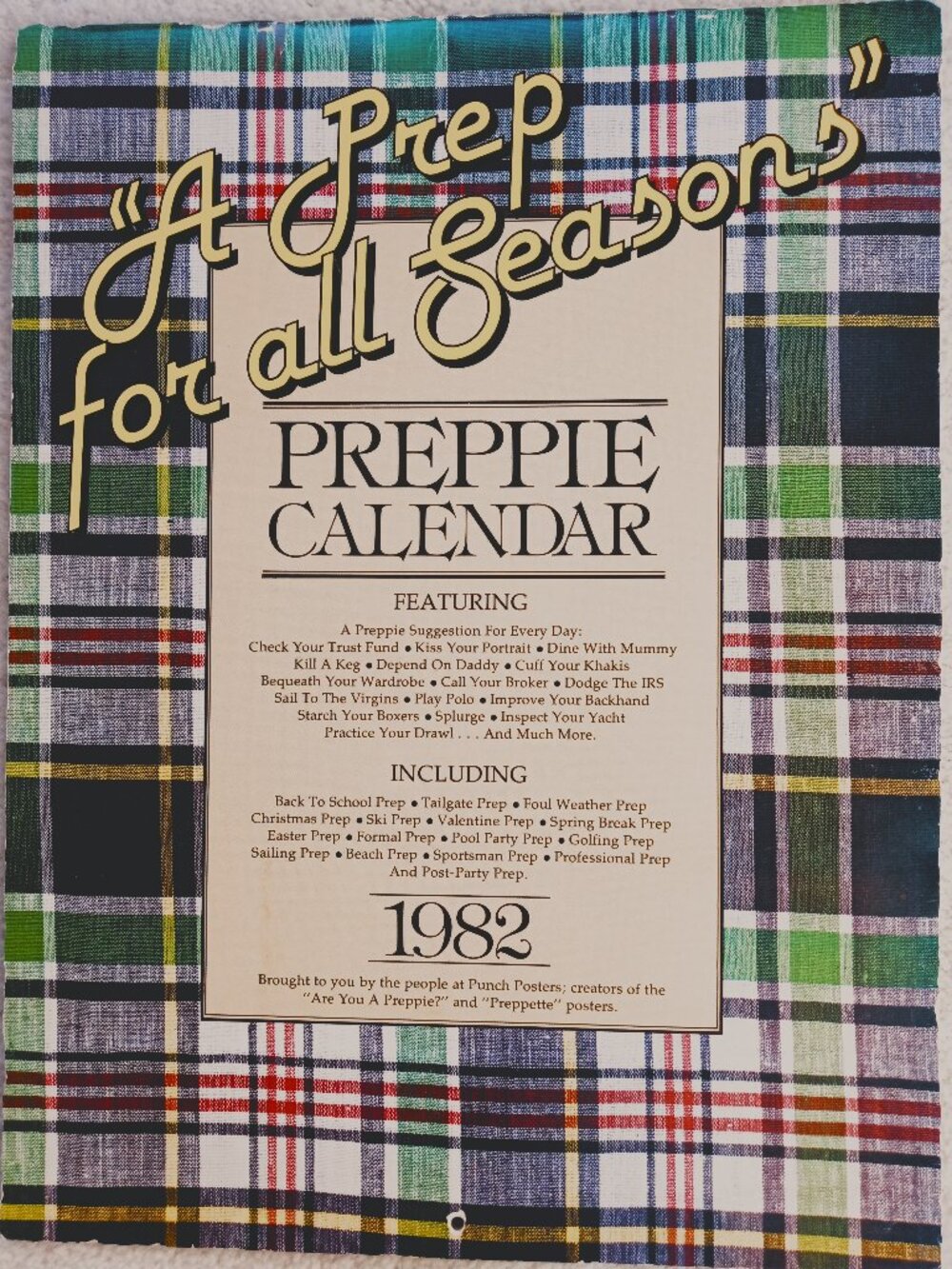 Official Preppie Wall Calendar - "A Prep For All Seasons" - 1982 - Very rare